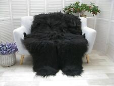 Real ICELANDIC QUAD Sheepskin Rug  BLACK BROWN Throw Sofa Floor Bed Cover Q47
