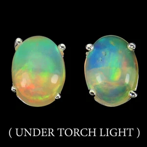 925 Sterling Silver Earrings Oval Fire Opal  Natural Gemstone Jewelry - Picture 1 of 9