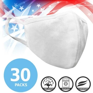 Face Mask Premium White Fabric Reusable Washable Cotton Face Mask (Pack of 30) - Picture 1 of 11