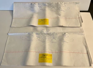 Vintage Vogart FLOWER FESTIVAL Pillowcase Pair Stamped Embroidery Rolled Hem - Picture 1 of 4