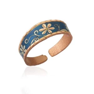 Handmade Copper Rings Blue Flower Rings Daisy Flower Rings Adjustable Rings - Picture 1 of 1