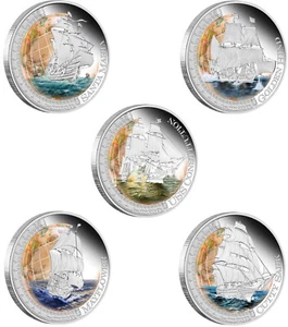 2011-2012 Tuvalu Ships That Changed The World - 5 X 1 oz Silver Proof Coin Set - Picture 1 of 9