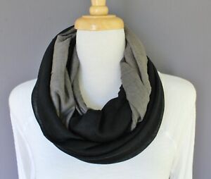 Black Grey cowl infinity scarf soft circle tube neck endless loop lightweight