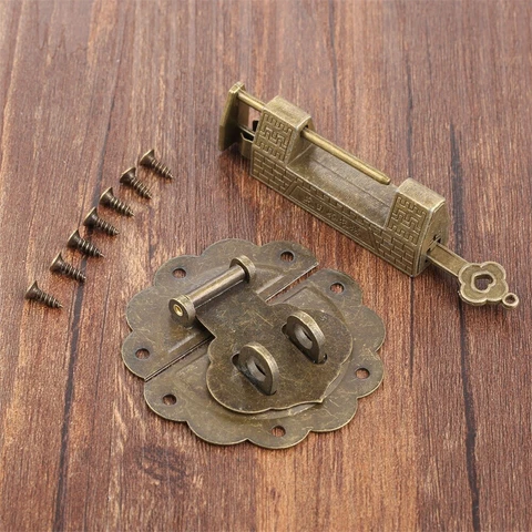 Retro Edge Flower Box Latch Hasp Padlock & Screw Jewelry Box Chest Case Hardware Cover