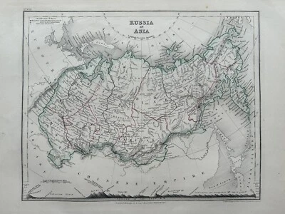 Mapa antiguo coloreado a mano del Imperio ruso en Asia de 1851 que muestra montañas Foto 1 de 3