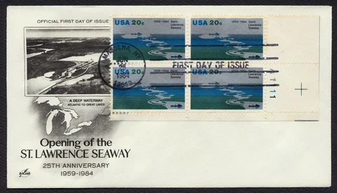 #2091 20c St Lawrence Seaway-Plt Block LR, Art Craft FDC **ANY 5=FREE SHIPPING** Cover