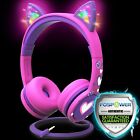Kids Wired Cat Ears Headphone Headsets Girl Earphone On Ear Pink Volume Control