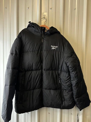 Reebok Mens Hooded Puffer Jacket Full Zip Black - Image 1 of 3