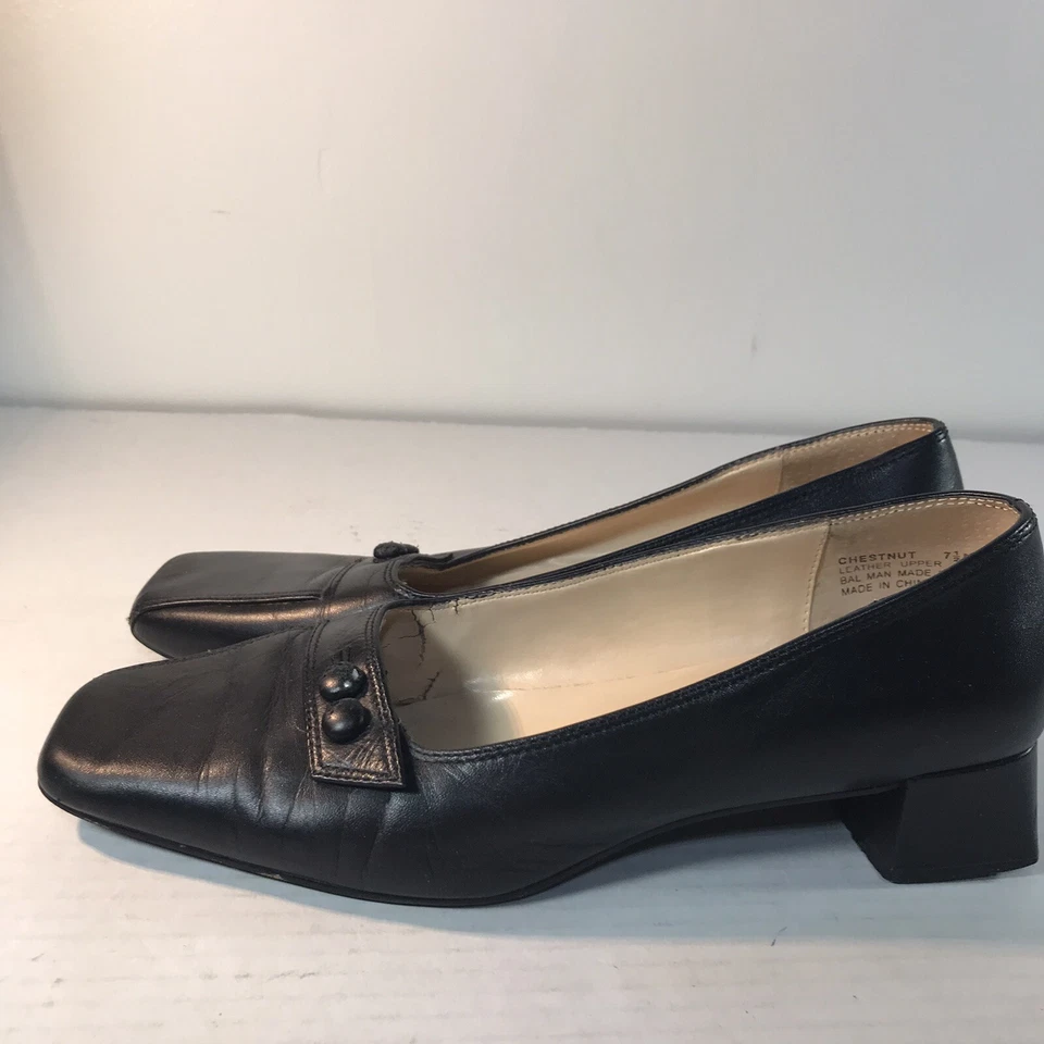 Madeline Chestnut Black Leather 1.5in Block Heel Dress Shoes Womens Size 7.5M - Image 1 of 4