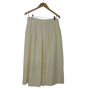 Vtg Talbots Womens S / M Ivory 100% Wool Pleated Midi Skirt Made USA Waist 30" - Picture 1 of 11