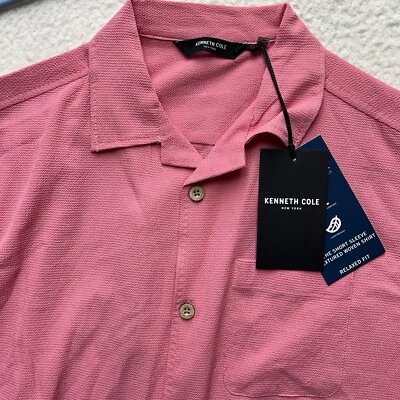 Kenneth Cole Techni-Cole Performance Shirt Pink Relaxed Fit Textured Woven Med - Image 1 of 4