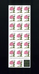 United States 32¢ Pink Rose Postage Stamp #2492 Booklet Pane - Picture 1 of 1