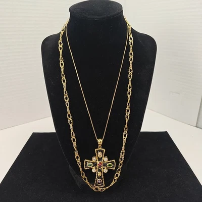 Collar Cruz Ross Simons Plata 925 Piedras Preciosas Esmalte Negro y Cadena RGP Oro 14k Foto 1 de 4