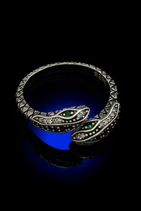 925 Sterling Silver Snake Ring 🐍 Green Zircon Eyes & Accents Adjustable Witchy - Picture 1 of 5