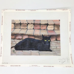 Handpainted Needlepoint Canvas by Sharon G - Vicky Black Cat 8" by 11" - Picture 1 of 6