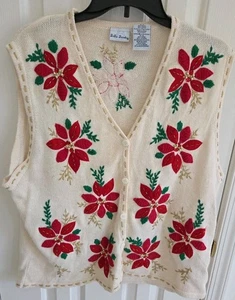 Bobbie Brooks Womens Sleeveless Poinsettia Christmas Sweater Vest Size X Large - Picture 1 of 11
