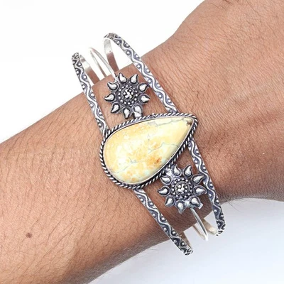 Pulseras brazalete de 7"" ajustables para joyería étnica de jaspe de la selva tropical Foto 1 de 4