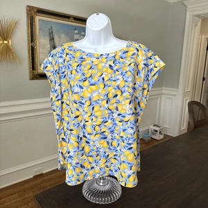 Blusa Camiseta Ann Taylor Lino Viscosa Amarillo Azul Limón Blosson Refuerzo Talla L - Imagen 1 de 6
