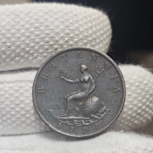 1799 Half Penny George III Ship & Britannia Bold Detail Coin Of Colonial Times - Picture 1 of 7