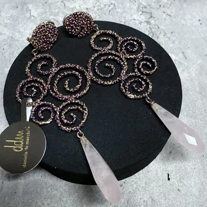 DANIELA DE MARCHI Blow Earrings In Divine Brass & Rose Quartz NWT Italian - Picture 1 of 6