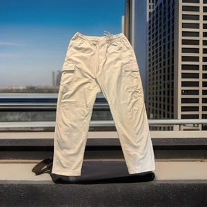 Nike Pants Mens XL White Cream Baggy Loose Cargo Utility Air Button Drawstring - Picture 1 of 14