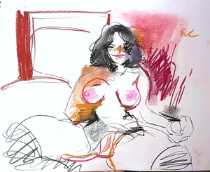 Pintura Pastel Sobre Papel Interior Francés Original Mujer Boudoir Cubista 14x17 - Imagen 1 de 2