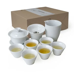 Tazza da tè Gaiwan cinese gongfu set da tè porcellana bianca alta ceramica confezione regalo do... - Foto 1 di 8