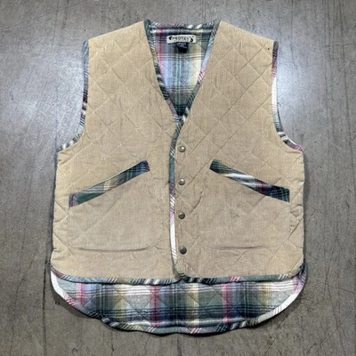 Vintage Protest Corduroy Button Up Vest Fleece Lined Size Medium Brown Cotton - Image 1 of 4