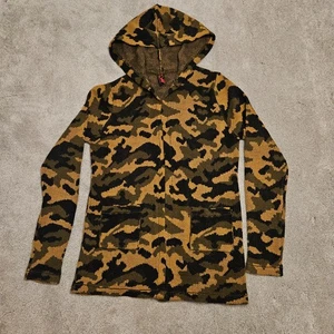 YOKI Women’s Camo Hoodie Cardigan Jacket Size M Olive Green Tan Boho Baja Style - Picture 1 of 7