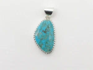 Navajo Larry Castillo Sterling Silver and Turquoise Handmade Pendant - Picture 1 of 7