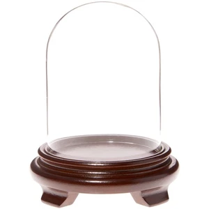 Plymor 4" x 5.25" Glass Display Dome Cloche (Walnut Wood Veneer Footed Base) - Picture 1 of 1
