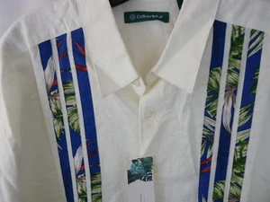 Cubavera NWT Hawaiian Floral Stripes White Linen Size L - Picture 1 of 4