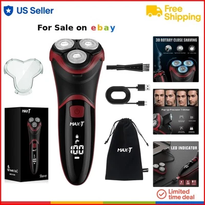 Men's Electric Razor Waterproof Cordless Wet Dry 3D Rotating Shaver Trimmer - Image 1 of 4