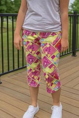 Antiga Calça Lilly Pulitzer Etiqueta Branca Tamanho P/M Patchwork Crop Capri Verão Casual - Imagem 1 de 4