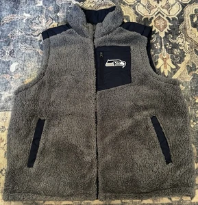 Seattle Seahawks Vest Jacket Reversible NFL G-III Fleece Gray Navy Blue XL EUC - Picture 1 of 15