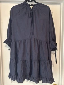 Pinch Mini Dress Womens Size Large EUC 3/4 Sleeve Crinkled Tiered Navy Blue - Picture 1 of 6