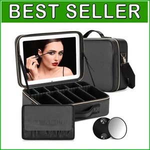 Stylish Portable Makeup Organizer with Adjustable Lights and Brush Slots - Black - Picture 1 of 8