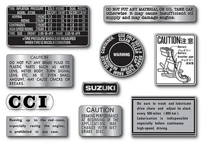 Suzuki 1973-78 GT380 10 Piece Warning and Service Label Decal Set - Picture 1 of 1
