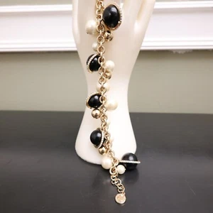 Charter Club bracelet black Lucite & ivory faux pearls crystals goldtone - Picture 1 of 8