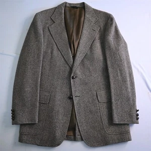 Vtg USA Made 42R Slim Brown Herringbone Tweed 100% Wool Blazer Jacket Sport Coat - Picture 1 of 12