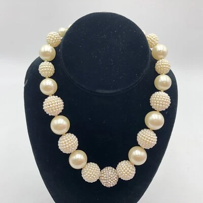 Carolee Faux  Pearl Disco Fireball  Necklace Collar Chocker 17 plus 2" Off White - Image 1 of 4