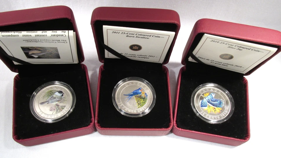 Lot of 3 Colored Canadian 25 Cent Coins in OGP w/ COAs AR513 - Image 1 of 4
