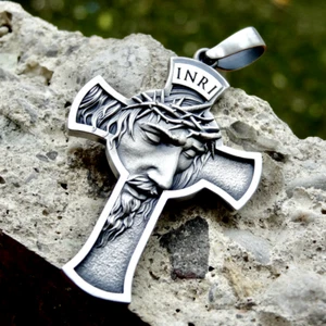 Religiöse Jesus Christ Kreuz Sterling Silber 925 INRI Anhänger Halskette Schmuck - Bild 1 von 3