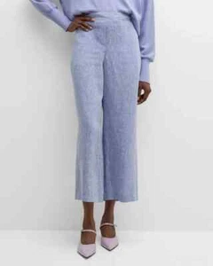 Lafayette 148 New York Columbus Linen Crop Wide-Leg Pants Women's M Lapis Blue - Picture 1 of 15