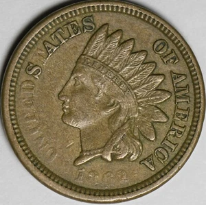 1862 Indian Head Cent, with a strike through grease error on the obverse - Picture 1 of 2