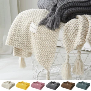 Strickdecke Kuscheldecke Grobstrick Wolldecke Gestrickte Tagesdecke With Quaste - Bild 1 von 17