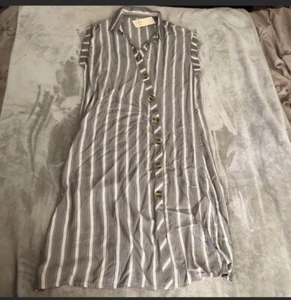 Vestido midi informal de verano Collins a rayas con botones delanteros gris medio - Imagen 1 de 3