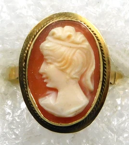 ANTIQUE 18K GOLD Hard Shell CAMEO HANDMADE PORTRAIT RING Size 4.3 Estate - Picture 1 of 5