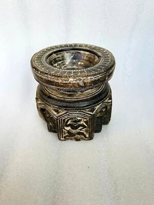 Antique Big Wood Fine Hand Carved Hand Painted White Wash Candle Holder - Picture 1 of 4