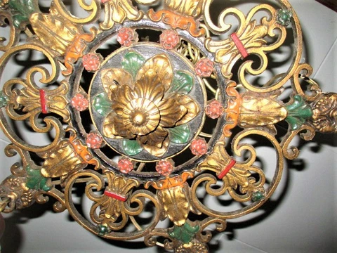 Antique 5 Globe Hanging Chandelier Cast Iron ~Art Deco~ 5 Light Beauty~~ Cover